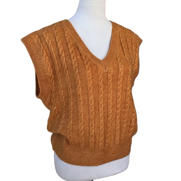 Cupcakes And Cashmere Gold V Neck Cable Knit Sweater Top NEW - Picture 3 of 7